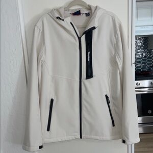 Reebok Off-White Hooded Soft-shell Men's Jacket with Black Accents | L